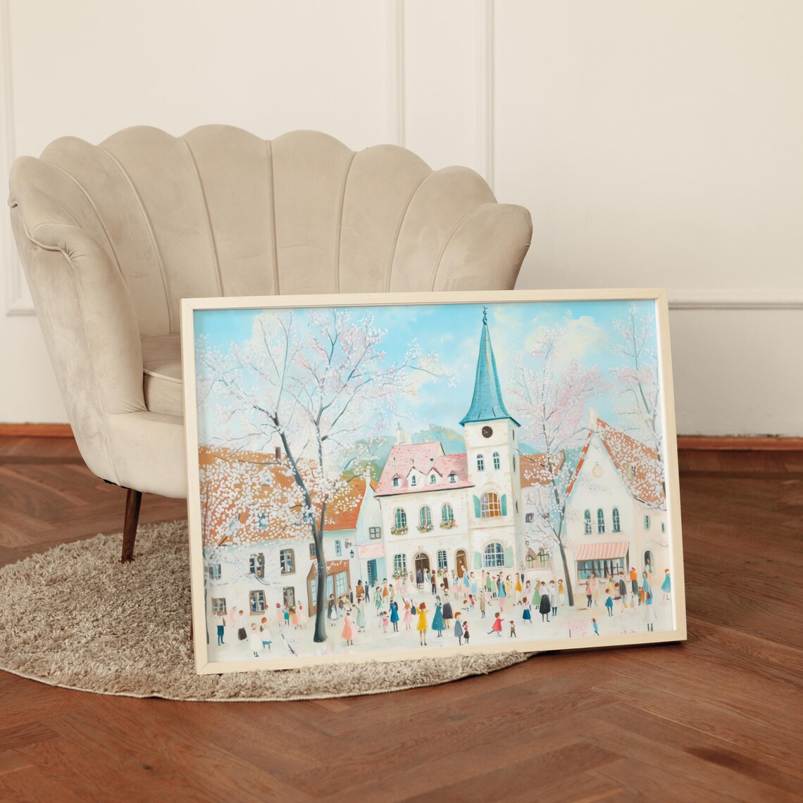 Pastel Village Spring Art Print, Seasonal Landscape - Image 3