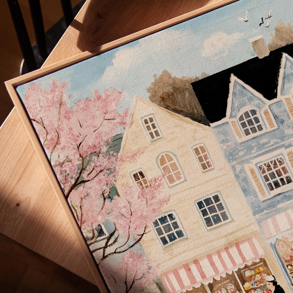 Whimsical Easter Town Art Print, Vintage Folk Style - Image 3