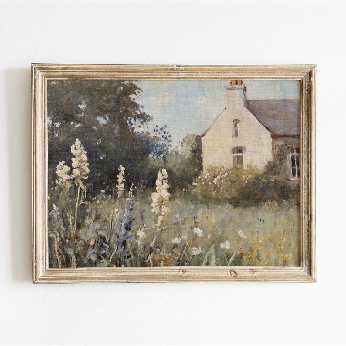 English Cottage Garden Vintage Floral Landscape Art Print