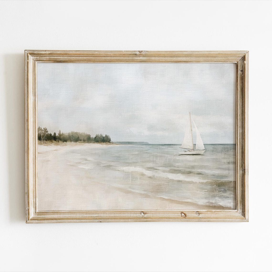 Sailboat Ocean Landscape Print, Minimalist Beach