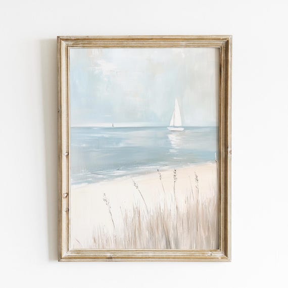 Vintage Coastal Sailboat Art Print, Nautical Decor