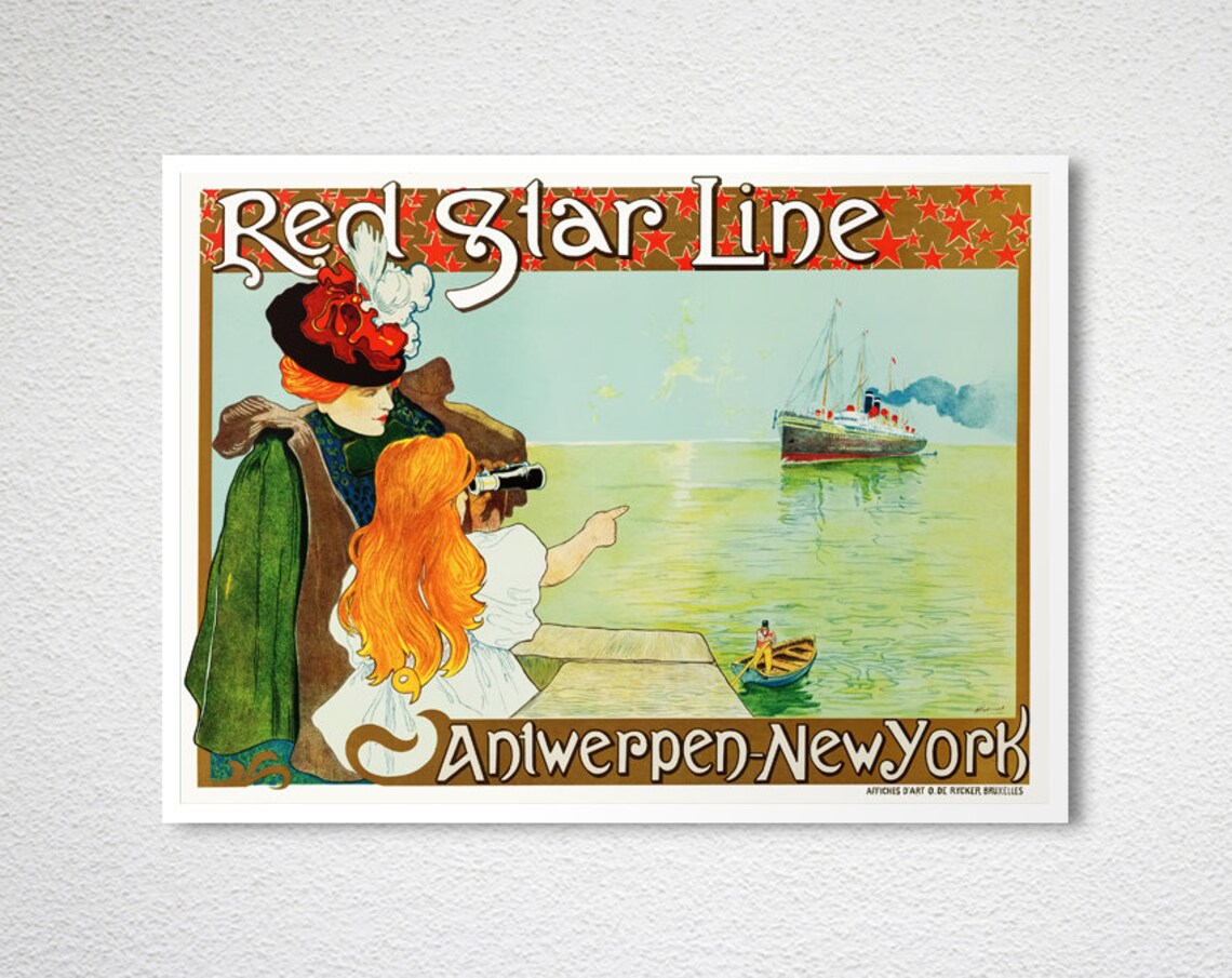Red Star Line Antwerpen New York Vintage Ocean Liner Travel Poster - Image 2