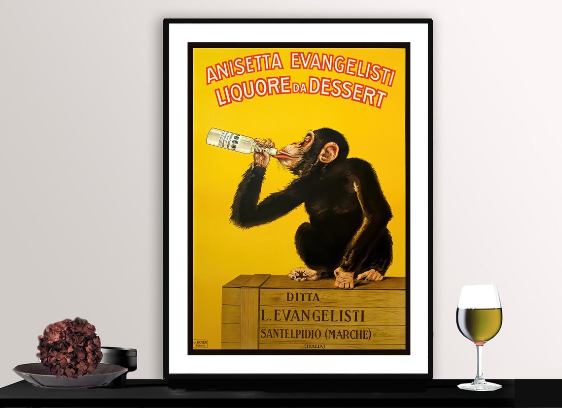 Anisetta Evangelisti Liquore da Dessert Monkey Vintage Ad Poster