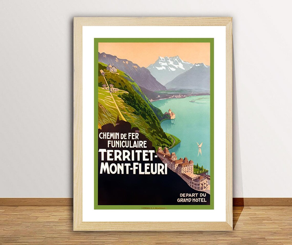 Territet Mont Fleuri Switzerland Vintage Travel Poster