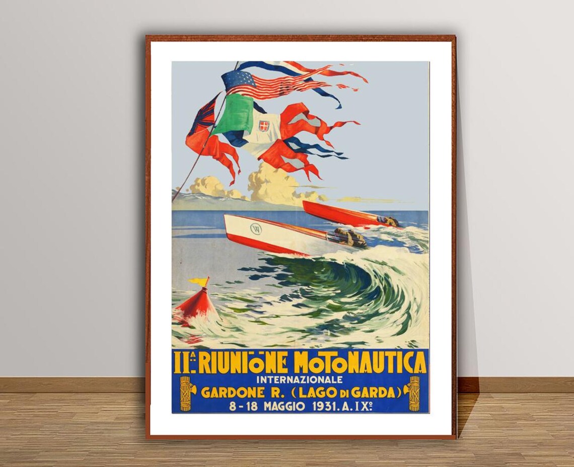 Gardone Lago Di Garda 1931 International Powerboat Race Vintage Poster - Image 3