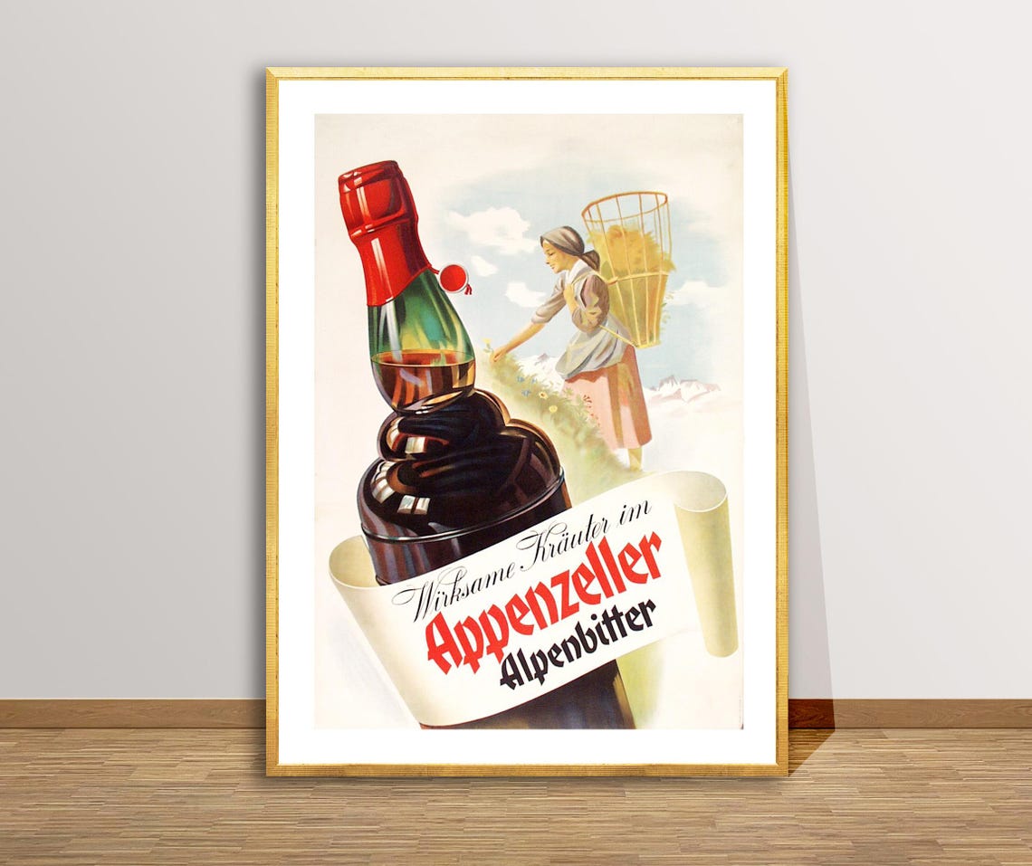 Appenzeller Alpenbitter Vintage Swiss Alpine Herbal Liqueur Poster - Image 2