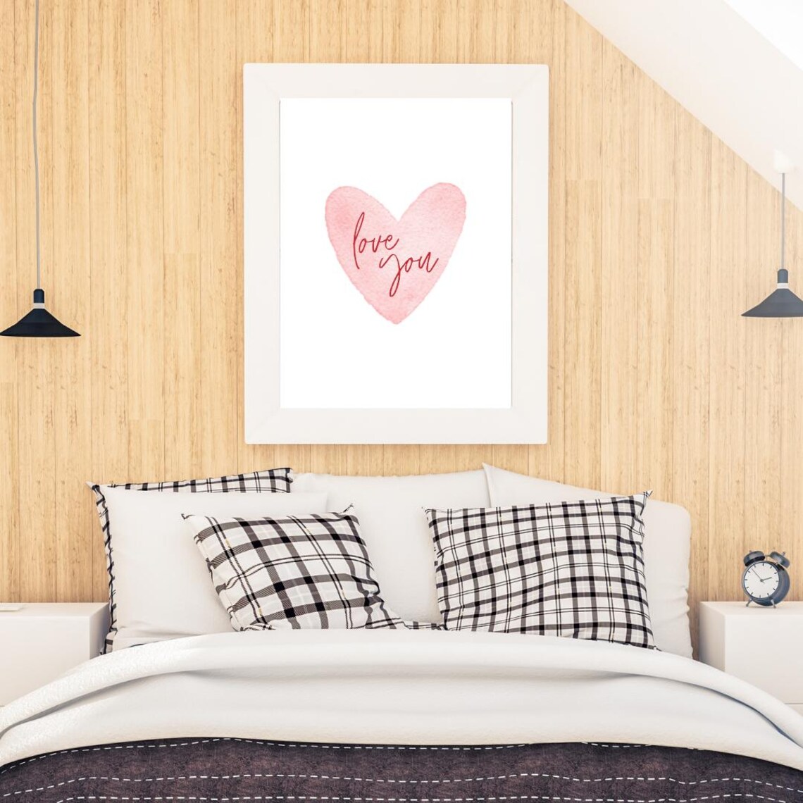 Love You Pink Watercolor Heart Script Nursery Kids Room Poster - Image 2