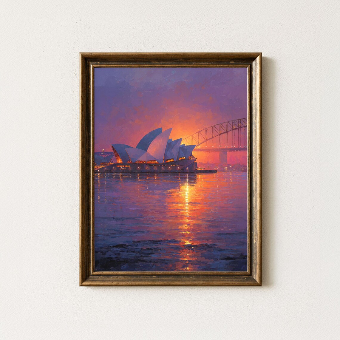 Sydney Opera House Sunset Painting Harbour Bridge Golden Sky Poster