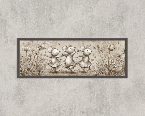 Dancing Mice Pencil Sketch Print Whimsical Nursery Art