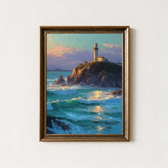 Byron Bay Lighthouse Sunset Oil Painting Australian Coastal Print
