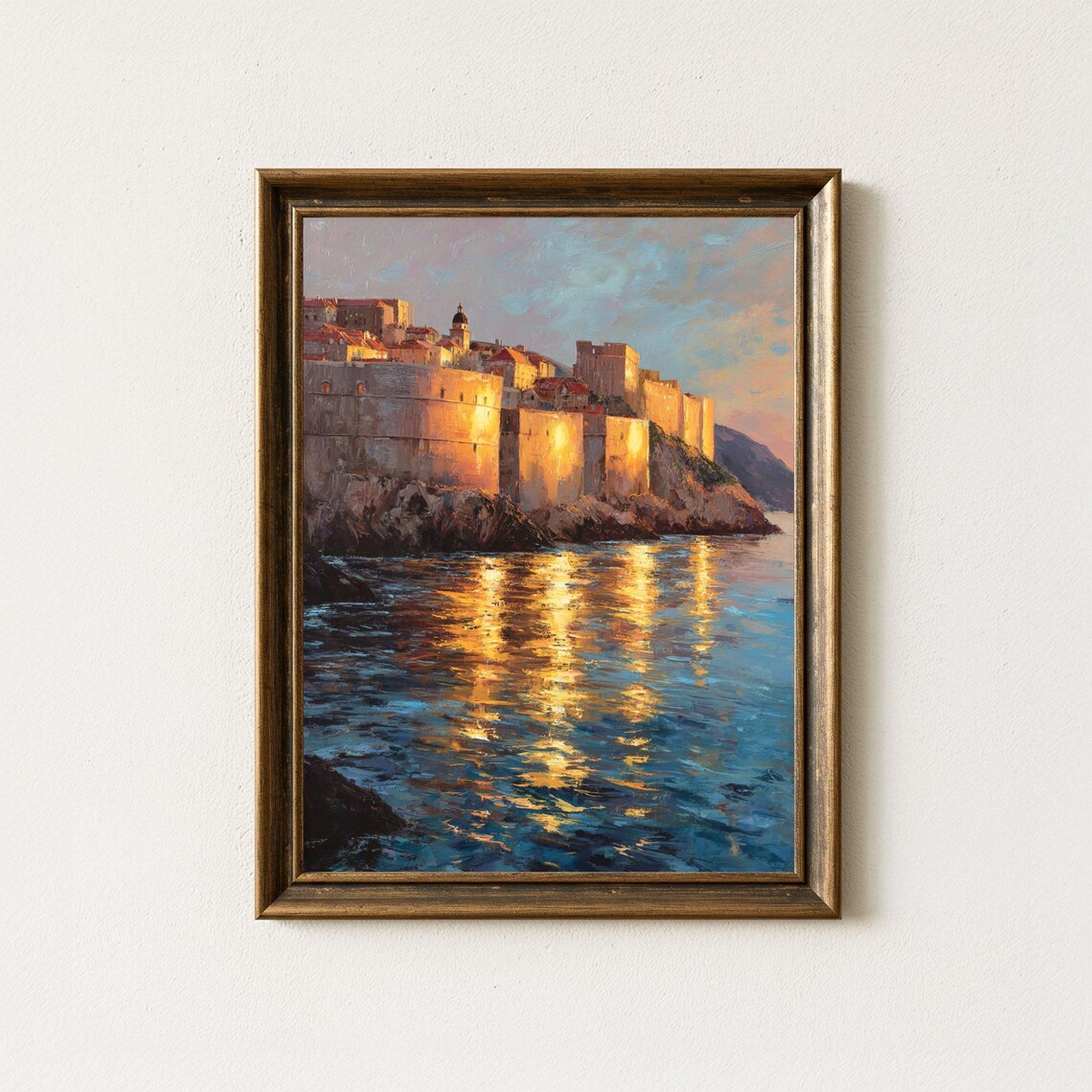 Dubrovnik Croatia Sunset City Walls Seaside Oil Painting Print