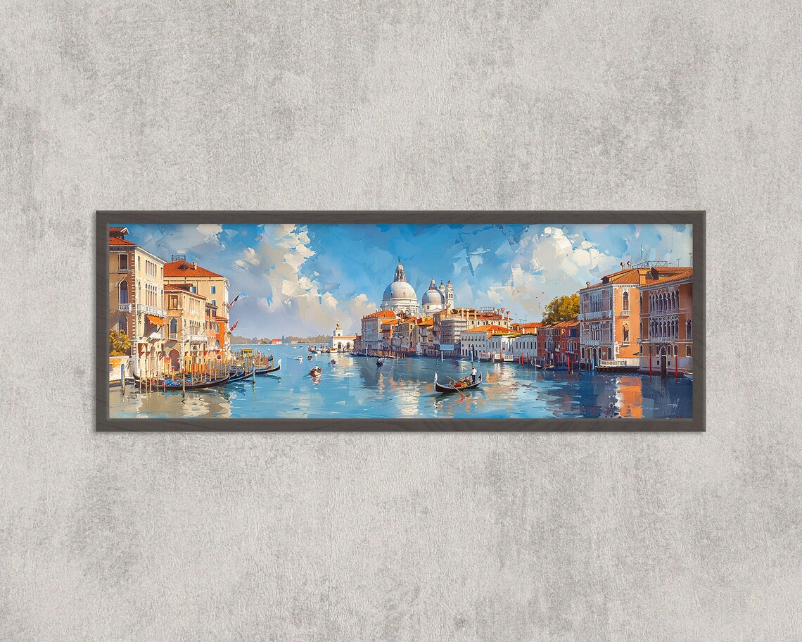 Venice Grand Canal Daytime Gondolas Watercolor Panoramic Art Print