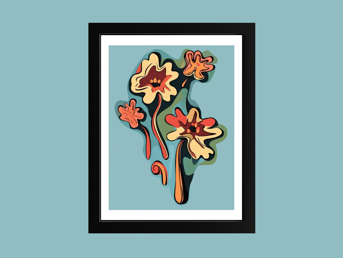 Abstract Floral Wall Art Print Retro Midcentury Modern Decor