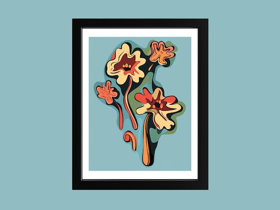 Abstract Floral Wall Art Print Retro Midcentury Modern Decor