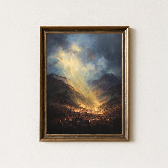 La Paz Bolivia Andes Mountains Golden Sunlight Oil Painting Poster