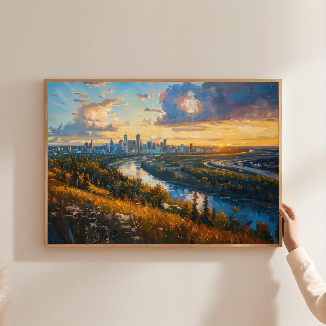 Edmonton Skyline Sunset Canvas Print River Valley Alberta Art
