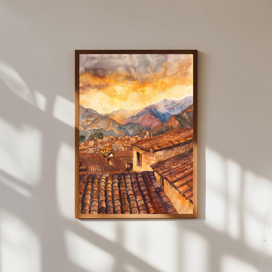 Cusco Peru Watercolor Print Andean Rooftop Sunset Art