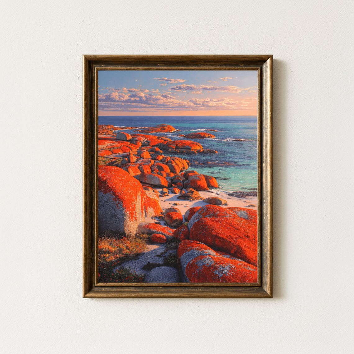 Bay Of Fires Tasmania Orange Lichen Rocks Coastal Painting Poster