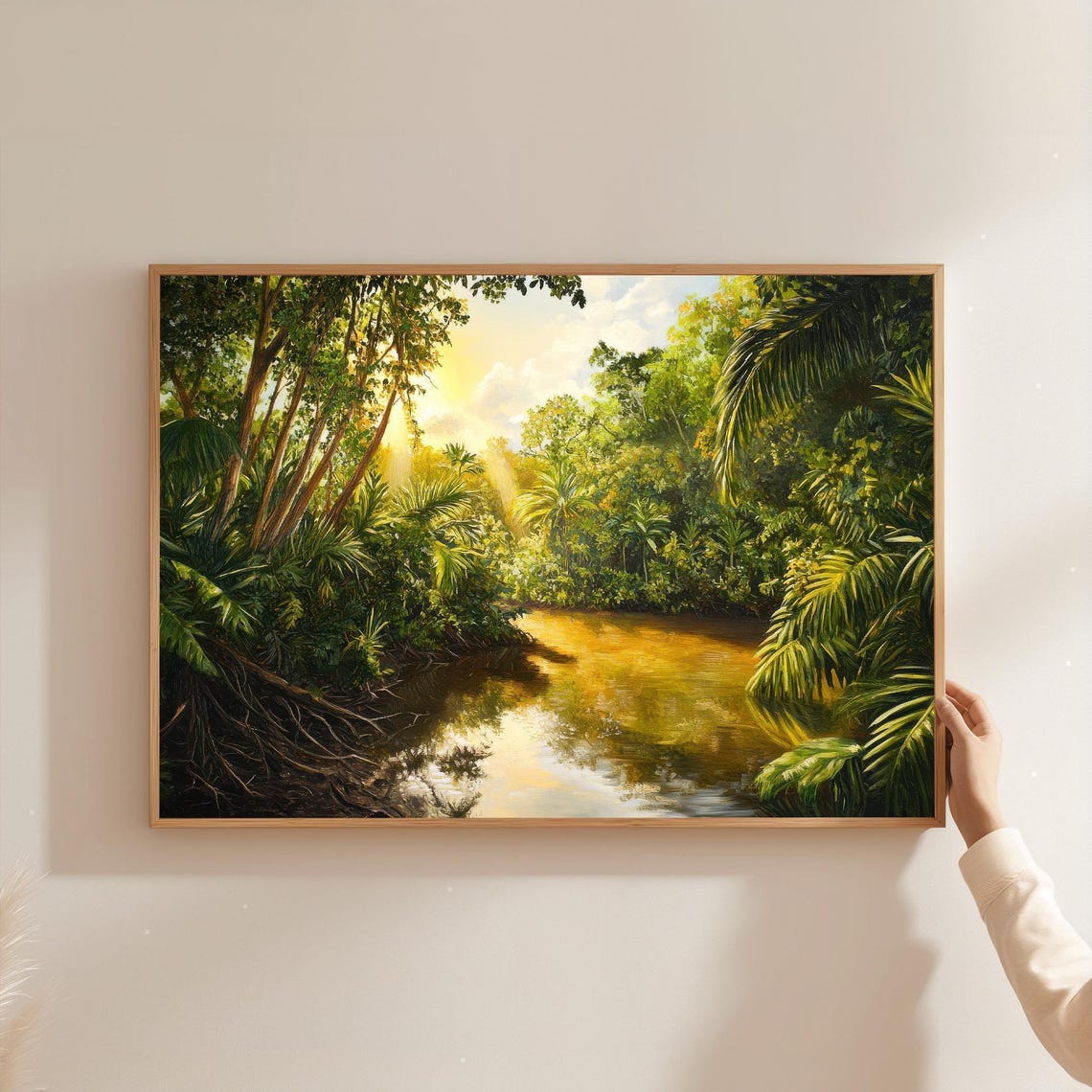 Tropical Rainforest Sunrise Print Lush Jungle Landscape Boho Wall Art