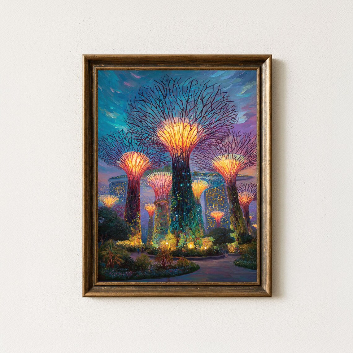 Singapore Supertree Grove Gardens by the Bay Night Painting Print