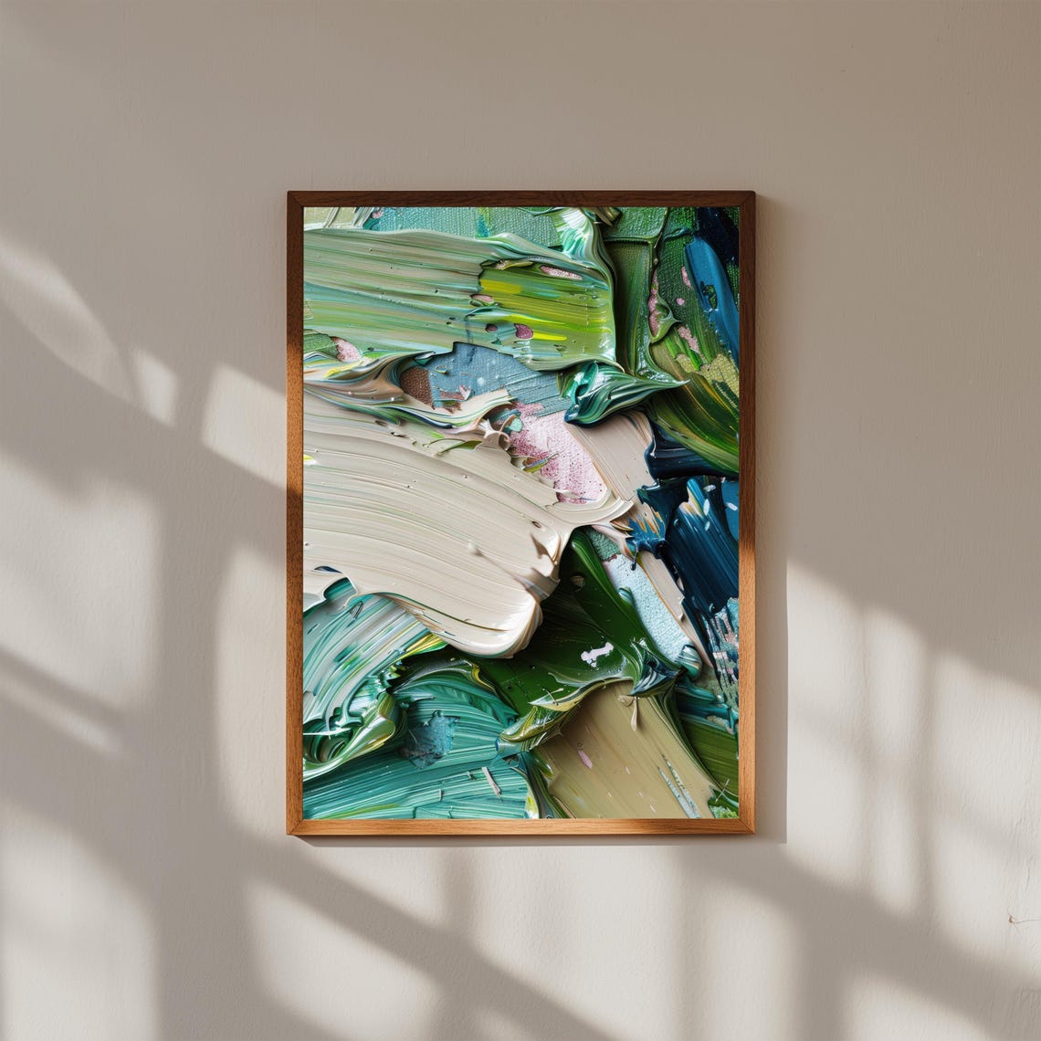 Gestural Green Cream Abstract Brushstroke Modern Artwork Print