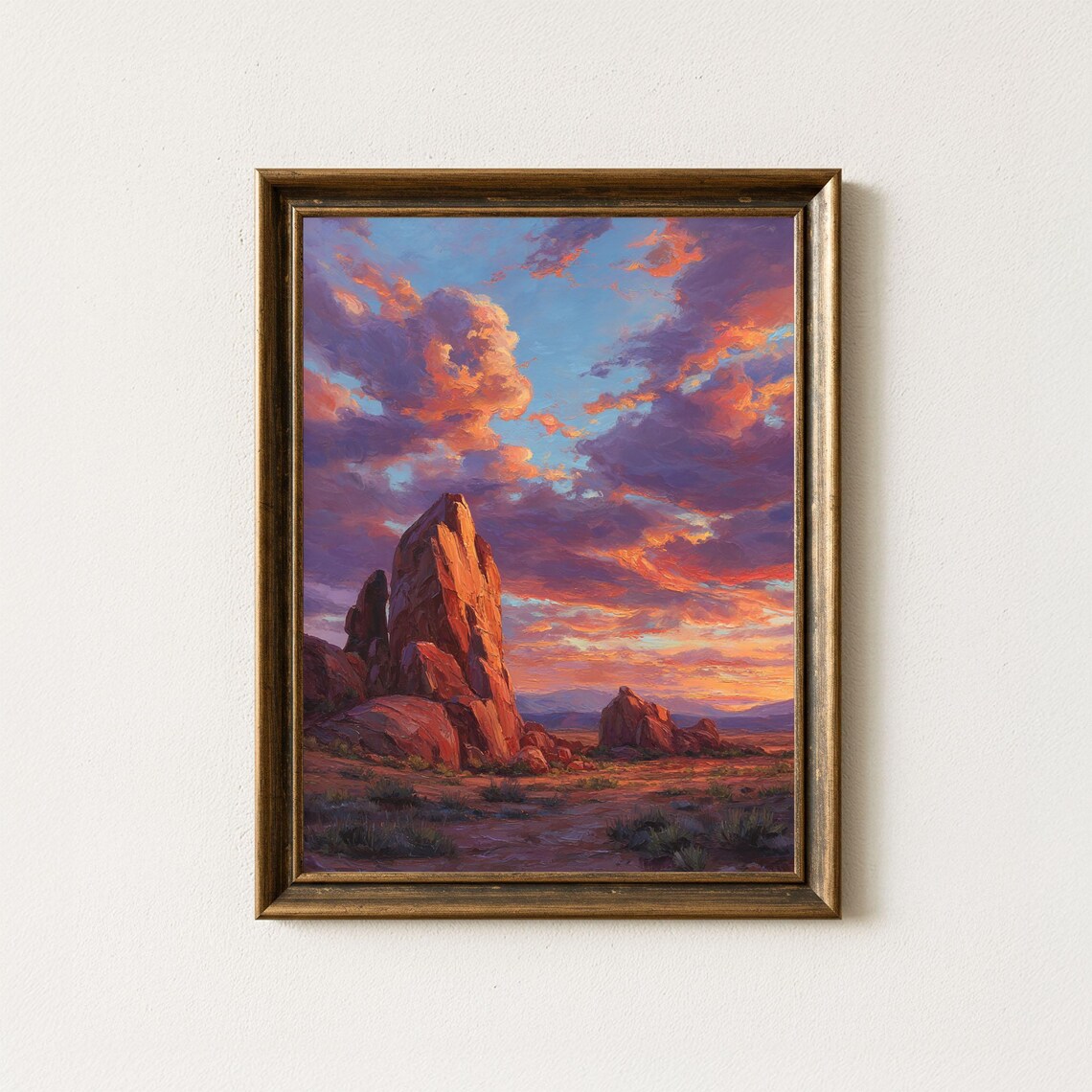 Elephant Rock Desert Oil Painting Southwest Canyon Sunset Art