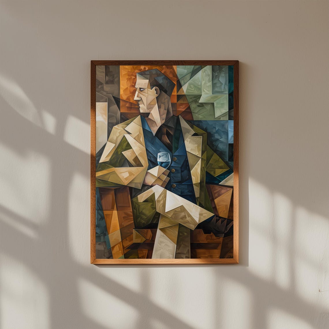 Cubist Seated Man With Glass Juan Gris Style Modern Abstract Poster