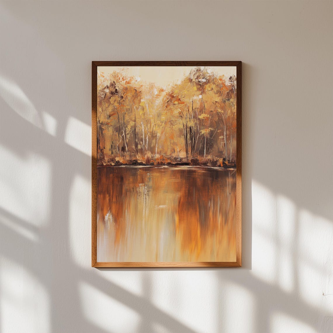 Autumn Lake Reflection Golden Forest Oil Painting Landscape Print