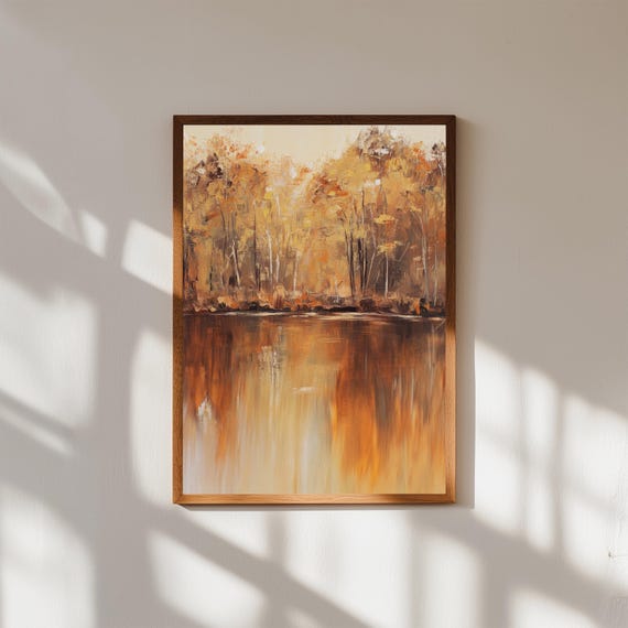 Autumn Lake Reflection Print Rustic Fall Forest Landscape