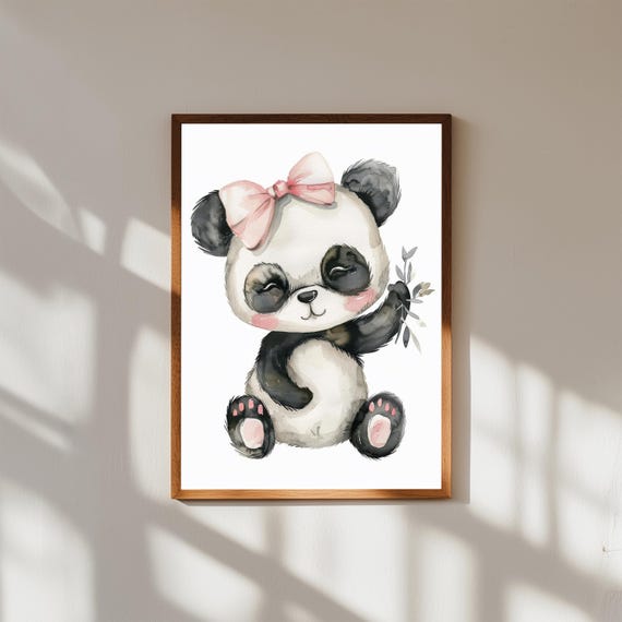 Baby Panda Watercolor Art Print Nursery Animal Decor