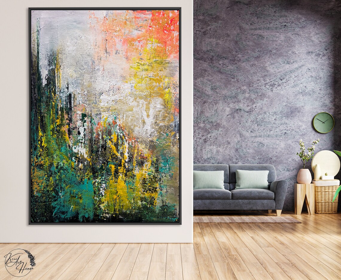 Grey Green Orangish Abstract Modern Wall Art Print - Image 2