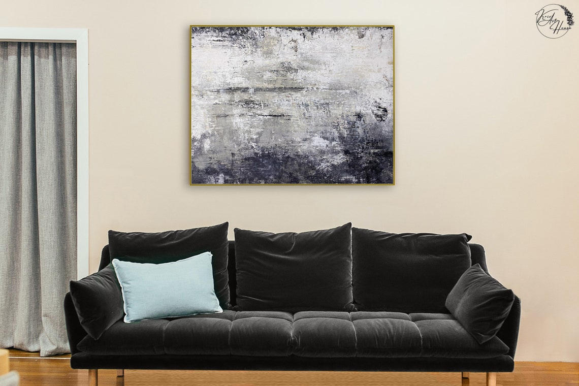 Gray White Black Monochrome Textured Abstract Horizontal Poster - Image 4
