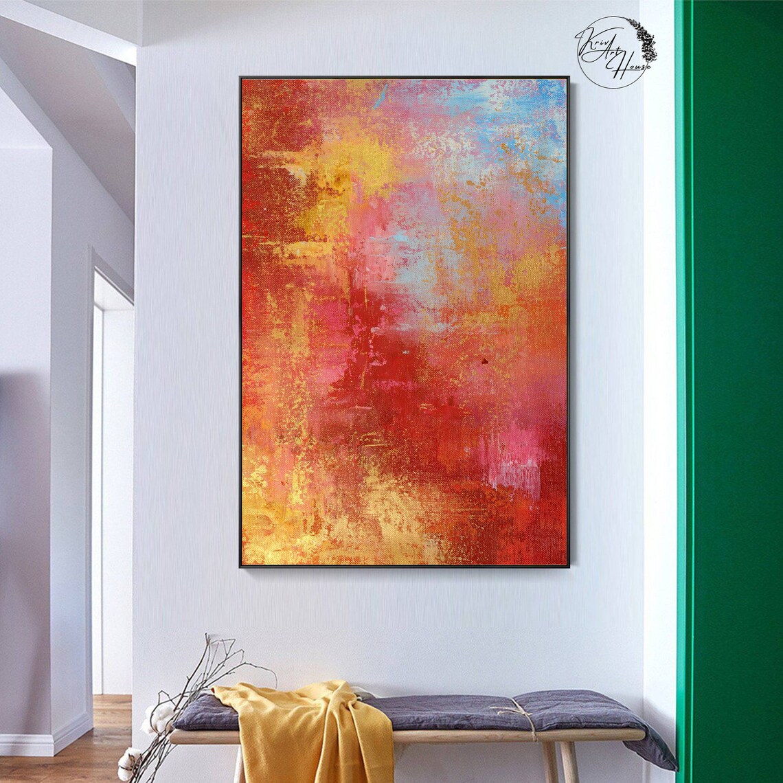 Red Orange Pink Fiery Sunset Blaze Abstract Painting Bold Wall Poster - Image 2