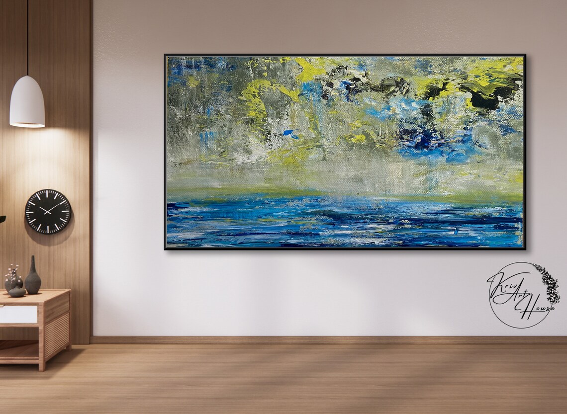 Blue Ocean Wave Cloudy Sky Abstract Seascape Painting Wall Poster - Image 3