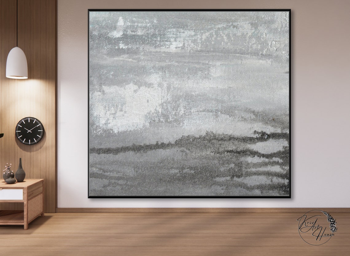 Black Brushstroke Sweep Gray Field Minimal Abstract Art Poster - Image 2