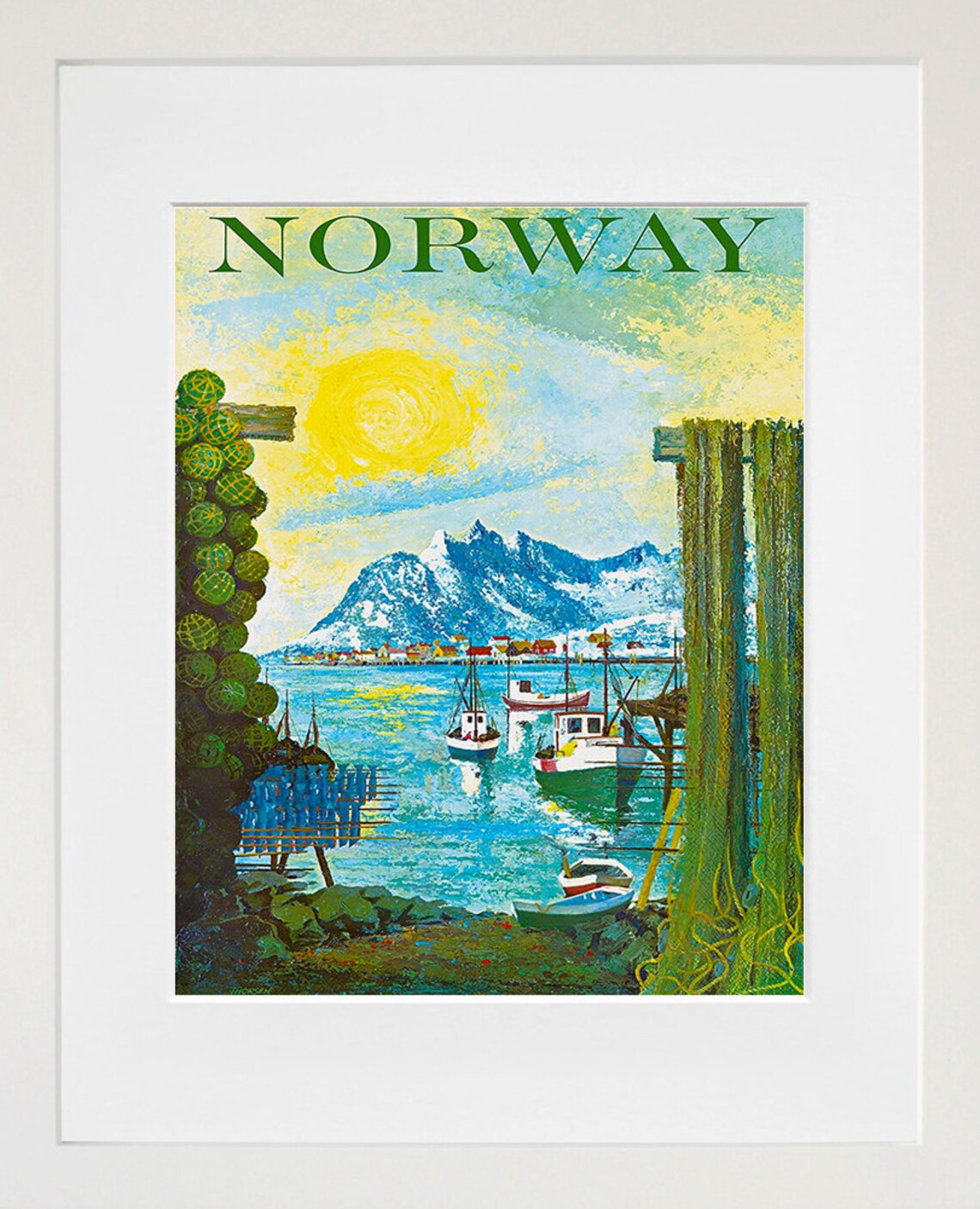 Norway Fishing Harbor Boats Mountains Retro Nordic Travel Poster - Image 2