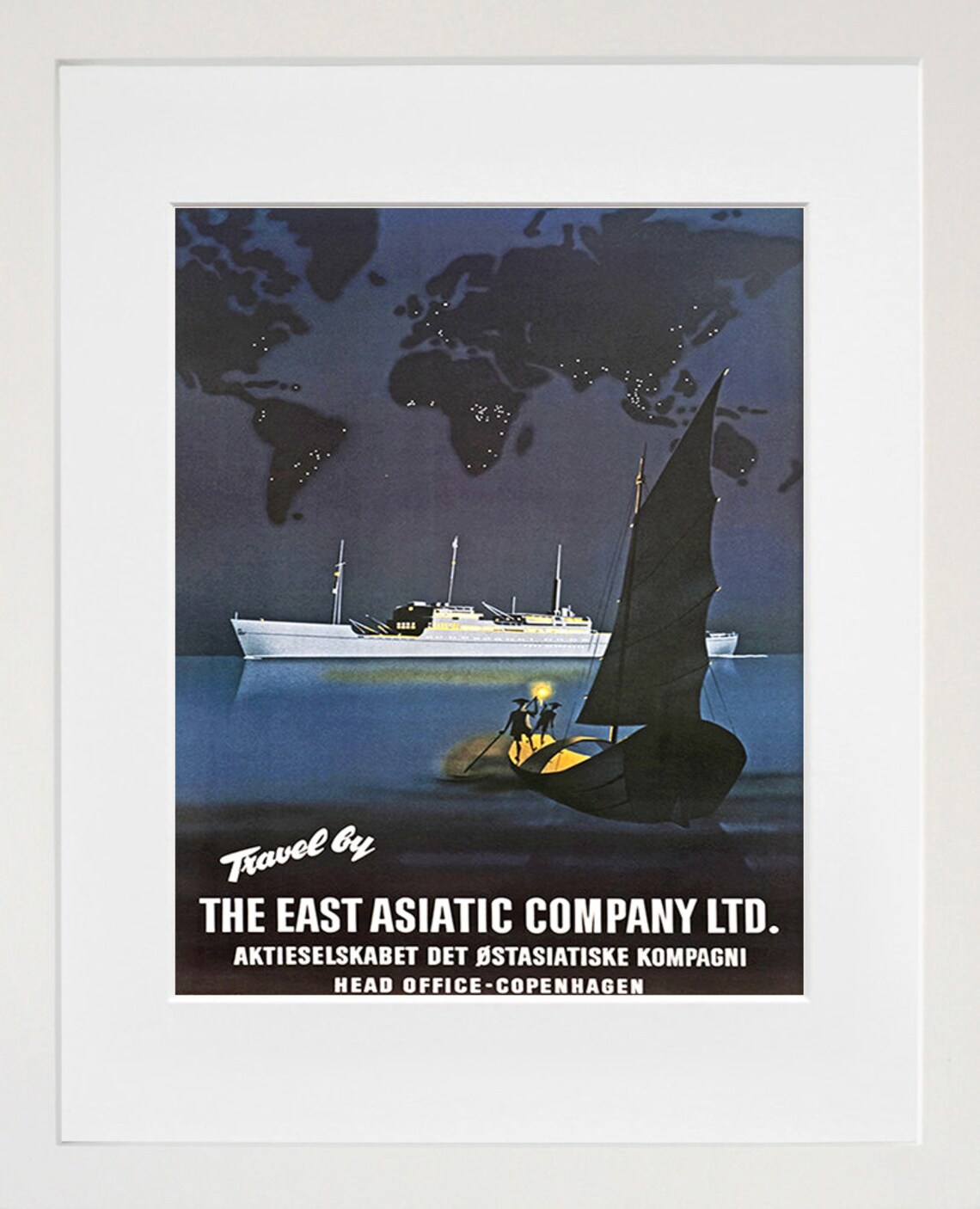 East Asiatic Company Cruise Liner Night Voyage Copenhagen Poster