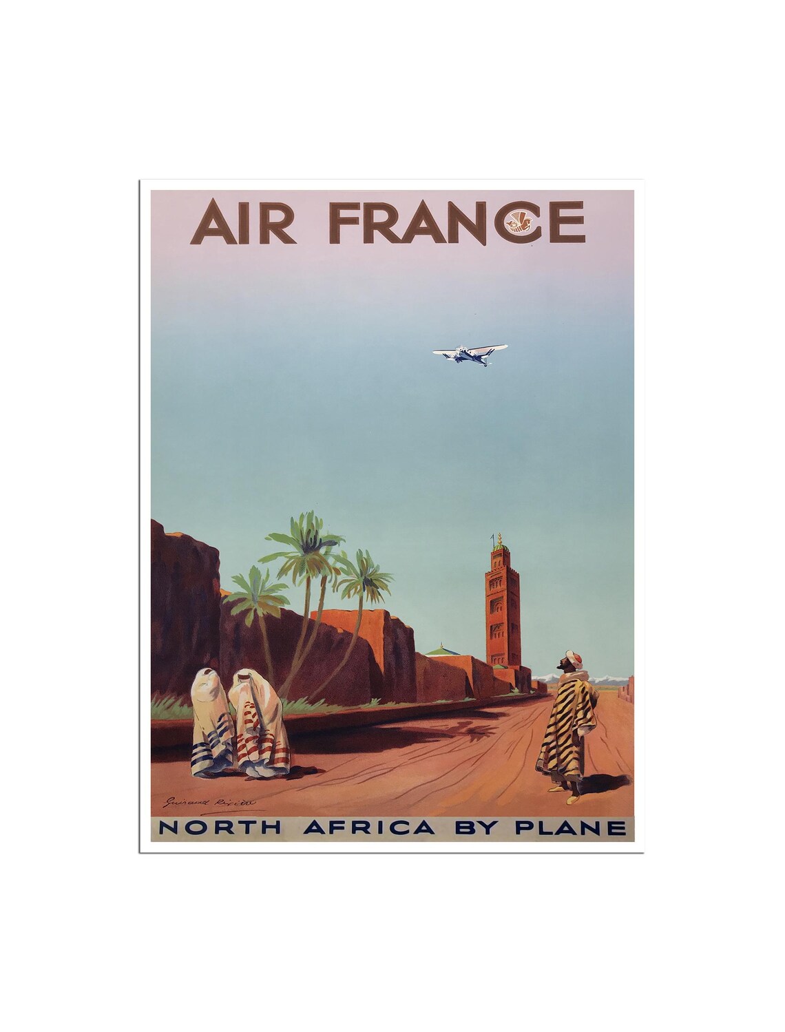 Air France North Africa Vintage Travel Poster Marrakech Plane Art