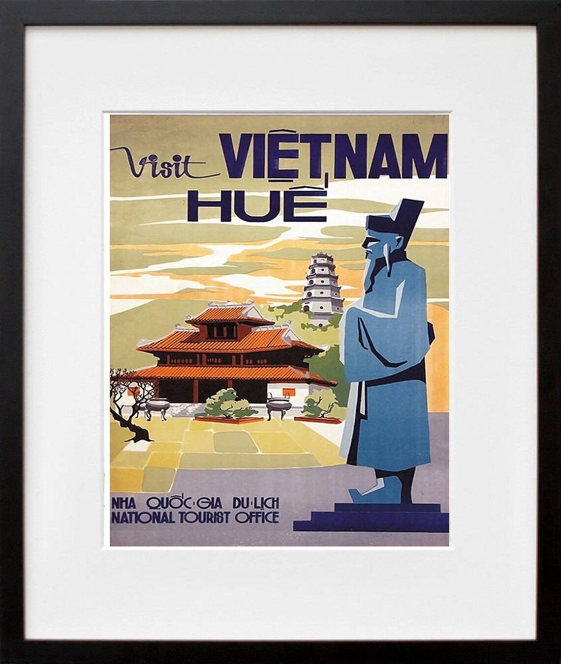 Visit Vietnam Hue Temple National Tourist Office Vintage Poster