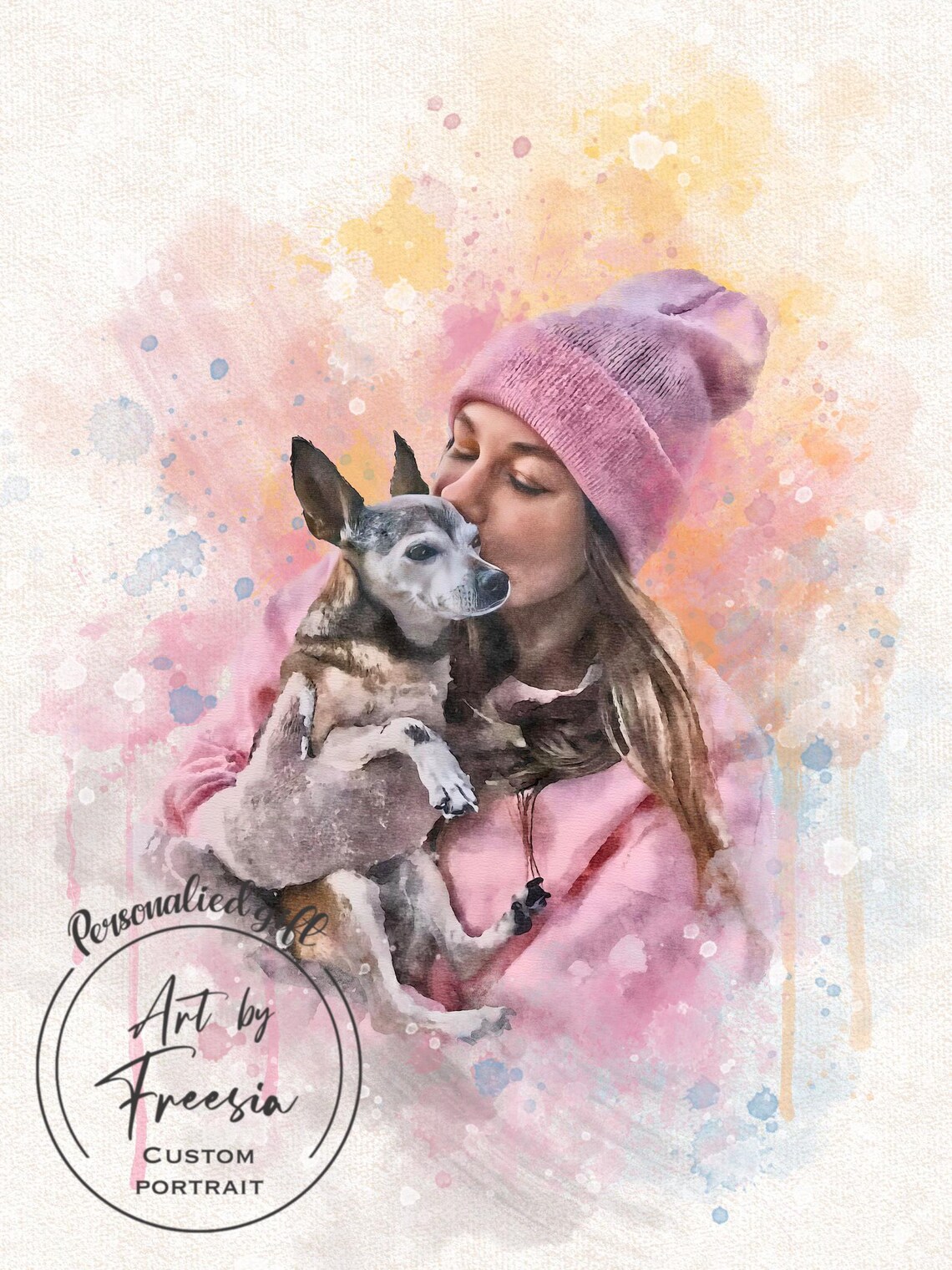 Woman With Her Horse Watercolor Custom Equestrian Portrait Poster - Image 2