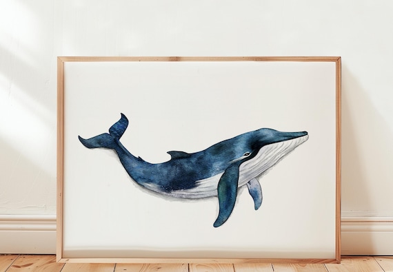 Humpback Whale Watercolor Ocean Sea Life Illustration Coastal Wall Art