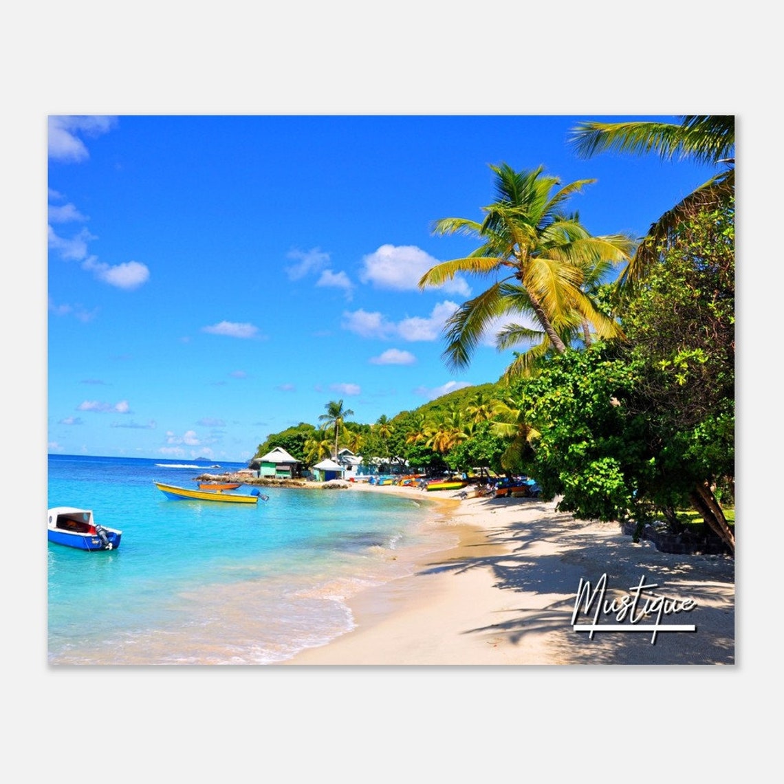 Mustique Island Caribbean Beach Photo Poster Palm Trees Travel Art