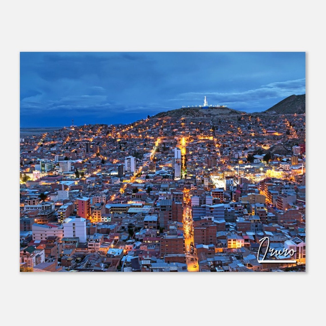 Oruro Bolivia Night View Poster Travel Wall Art