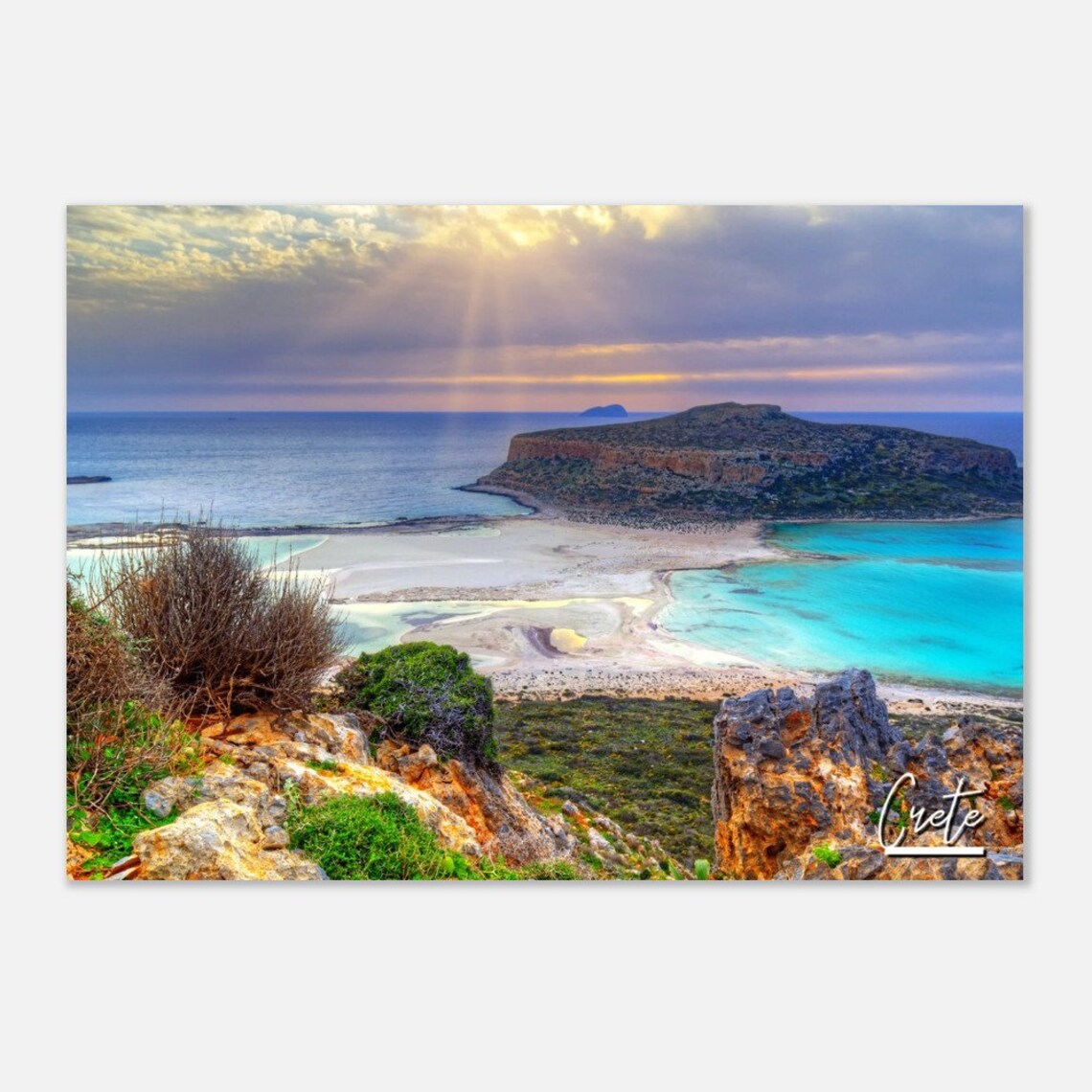 Crete Greece Seascape Poster with Lagoon Sunset Photography Art