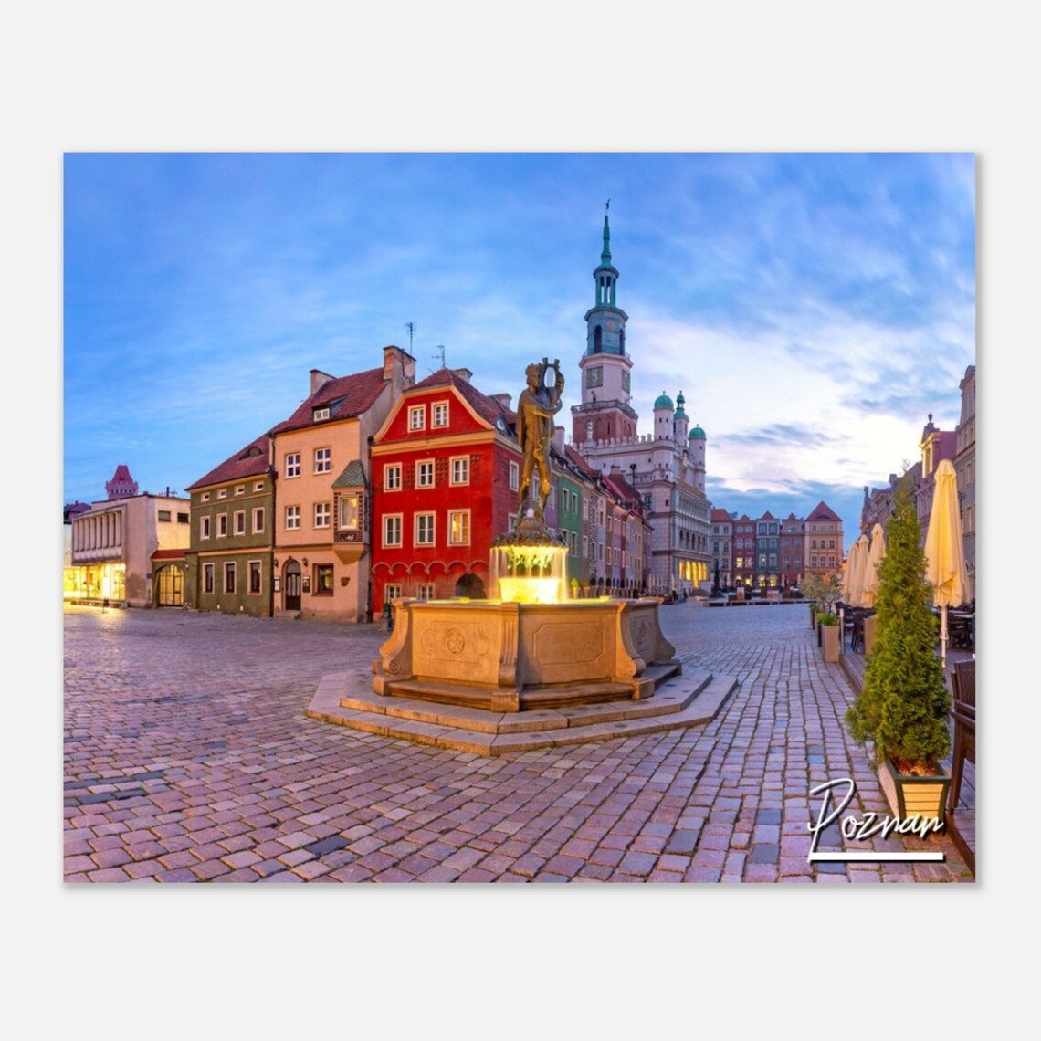 Poznan Poland Old Market Square Fountain Town Hall Travel Poster