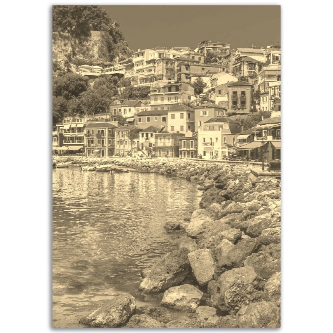 Parga Greece Vintage Sepia Travel Poster
