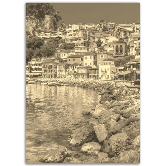 Parga Greece Vintage Sepia Travel Poster