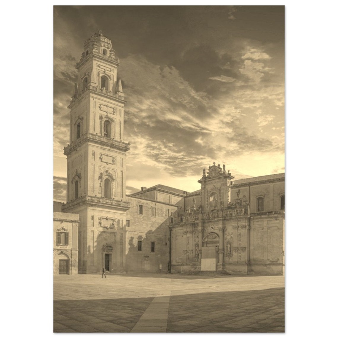 Lecce Italy Cathedral Bell Tower Sepia Vintage Travel Photo Poster