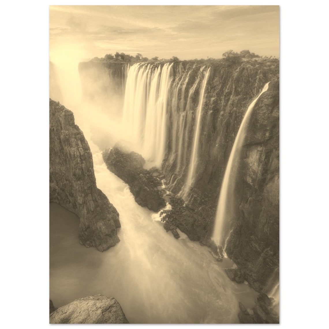 Vintage Victoria Falls Zimbabwe Sepia Waterfall Nature Poster