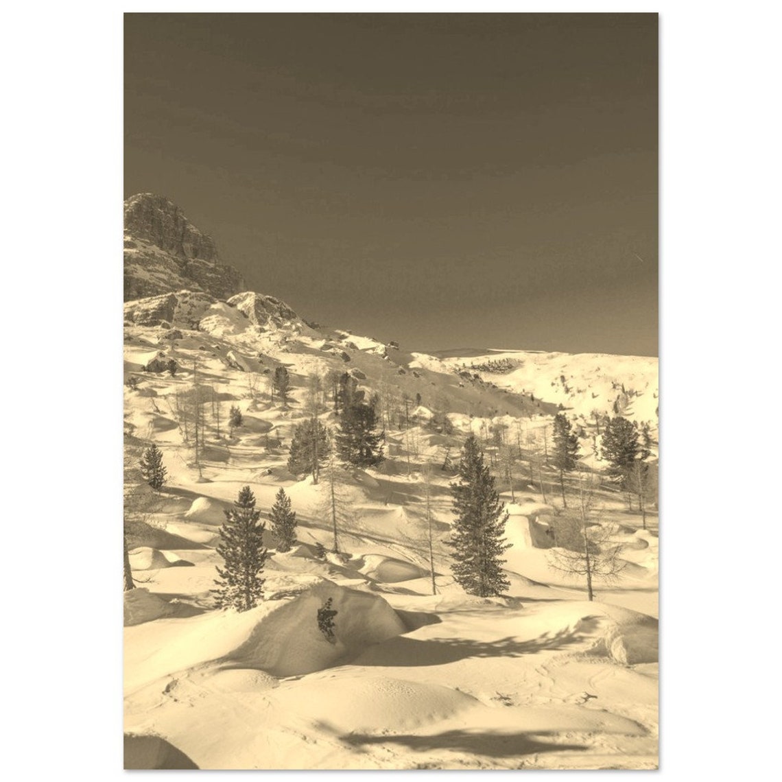 Cortina d'Ampezzo Italy Sepia Snowy Dolomites Winter Vintage Poster